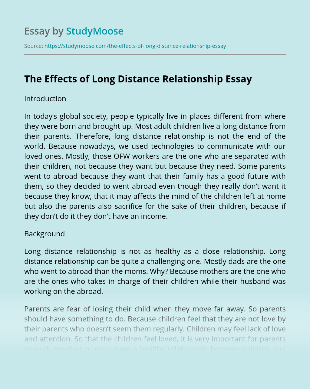 What is the Effect of Long Distance on Relationships Essay 11048