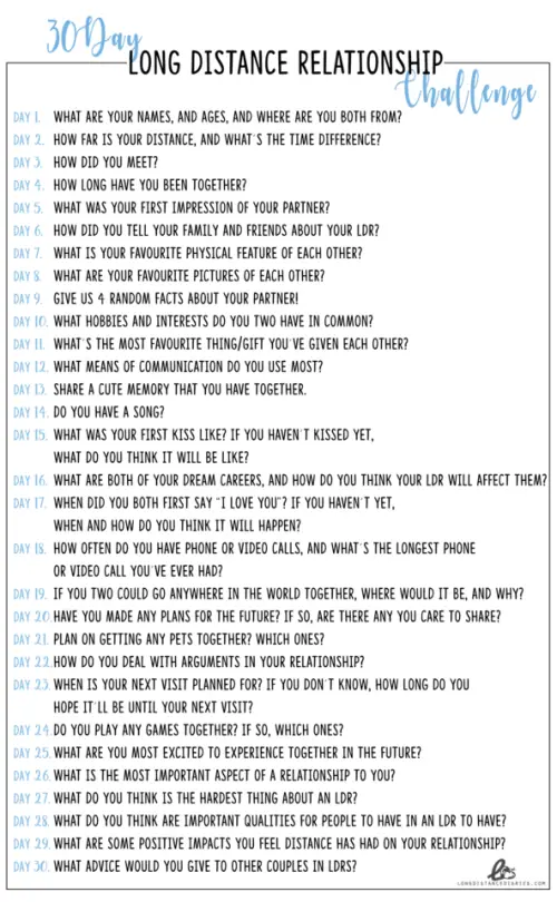 Long Distance Relationship Challenge List